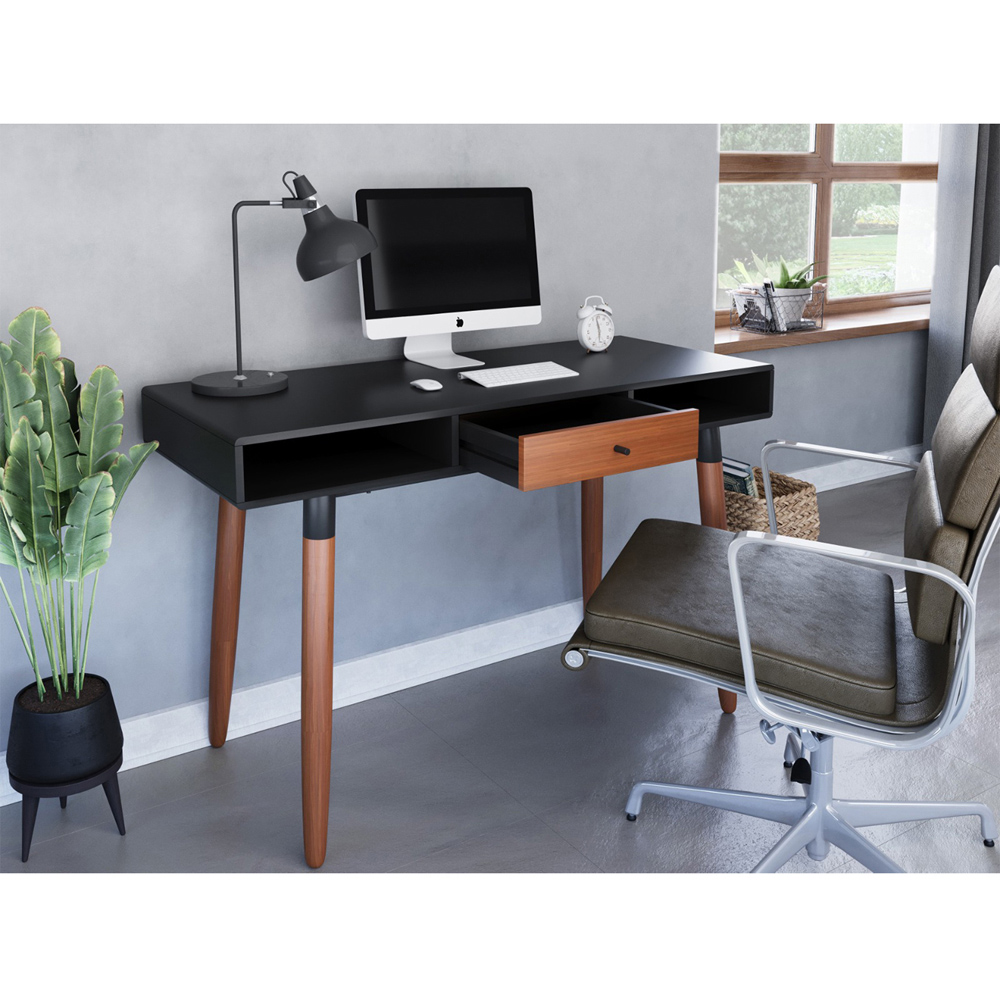 Flair Edelweiss Single Drawer 2 Shelve Desk Walnut and Black Image 6