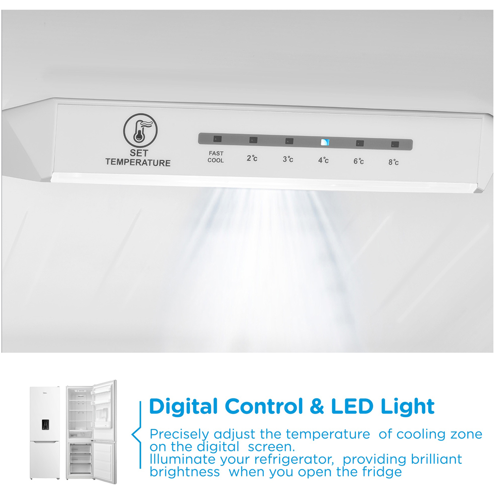 Midea MDRB424FGD01W White Total No Frost 308L Combi Fridge Freezer with Non-Plumbed Water Dispenser Image 5