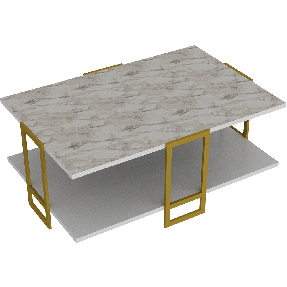 Decorotika Polka 2 Tier White Marble and Gold Coffee Table Image 2