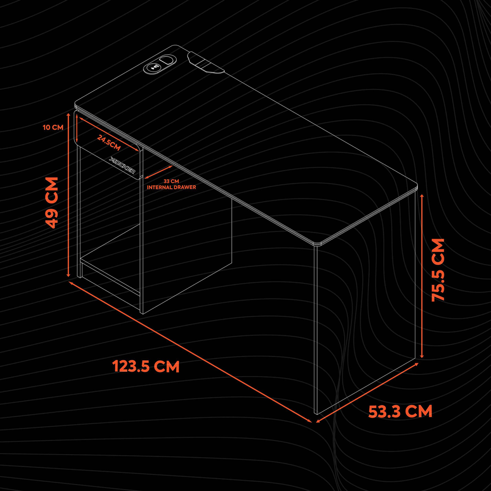 X Rocker Carbon-Tek Single Drawer Single Shelf Gaming Desk with Neo Fibre LED Lights Grey and Red Image 9