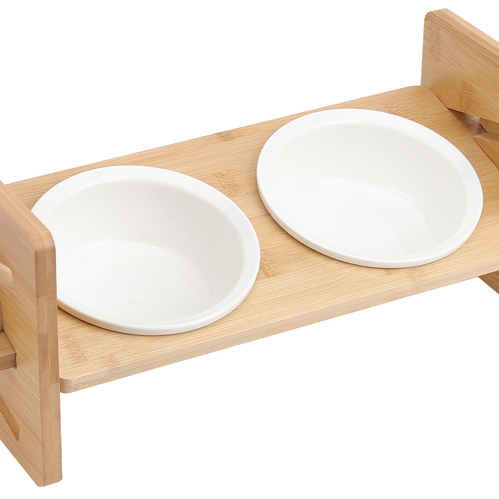 H&O Direct Double Bowl Height Adjustable Bamboo Pet Feeder Image 3