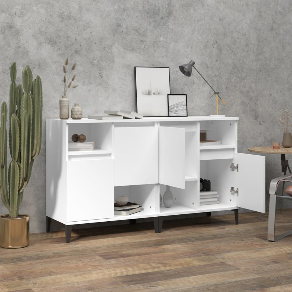 vidaXL 2 Door 2 Shelf White Sideboard Set of 2 Image 8