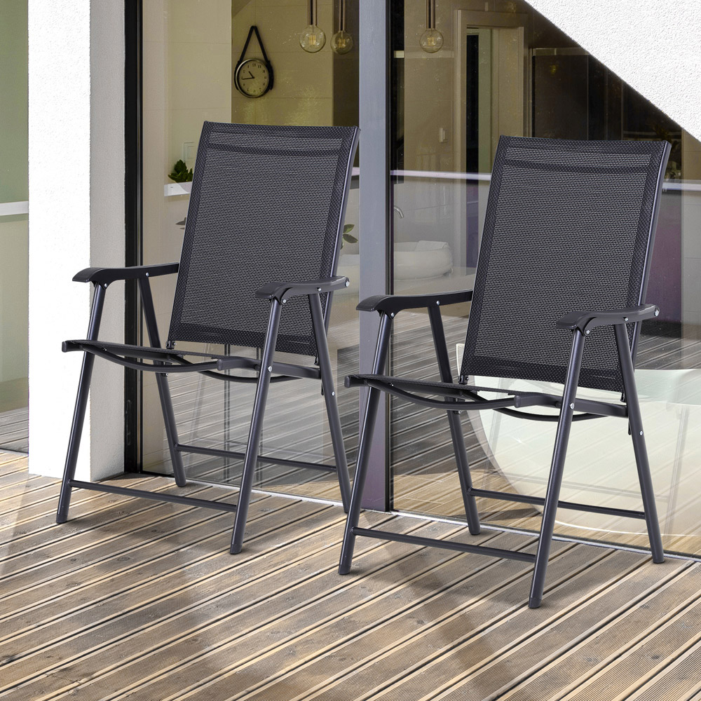 Outsunny Set of 2 Black Foldable Garden Dining Chair Image 1