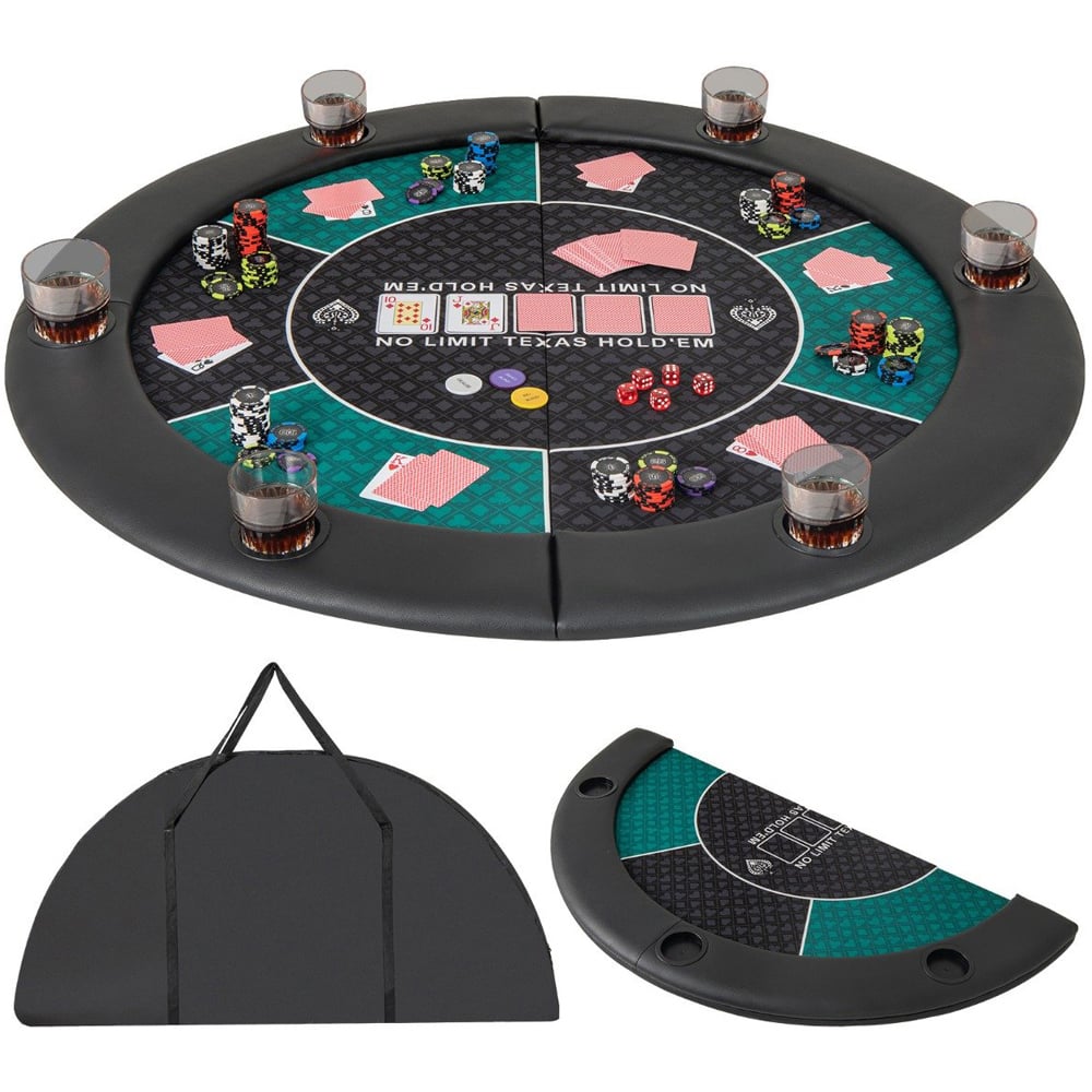Costway 6 Player Green Portable Round Blackjack Board Game Mat with Carry Bag Image 1