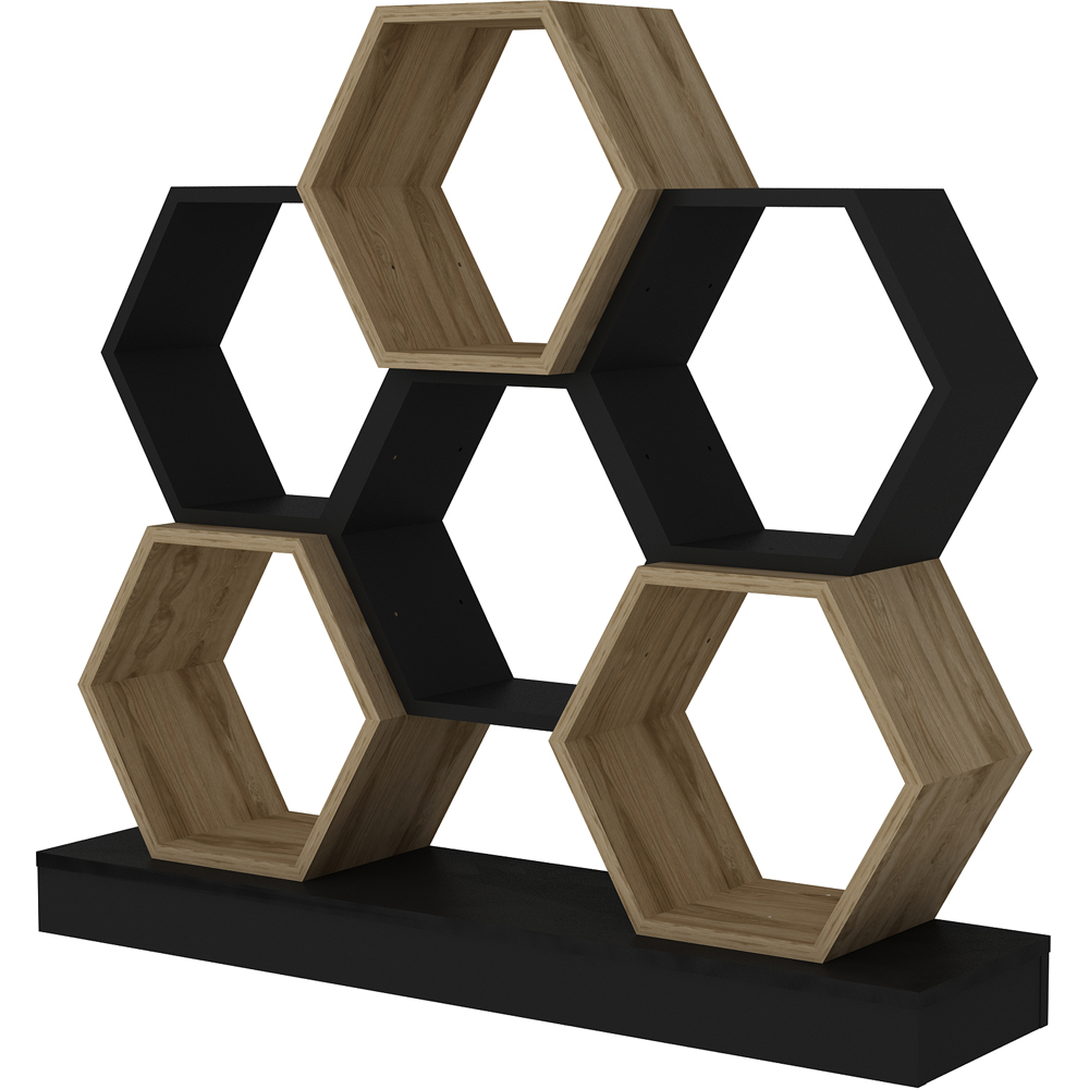 Decorotika Flower Black and Oak Wide Hexagonal Bookcase Image 4