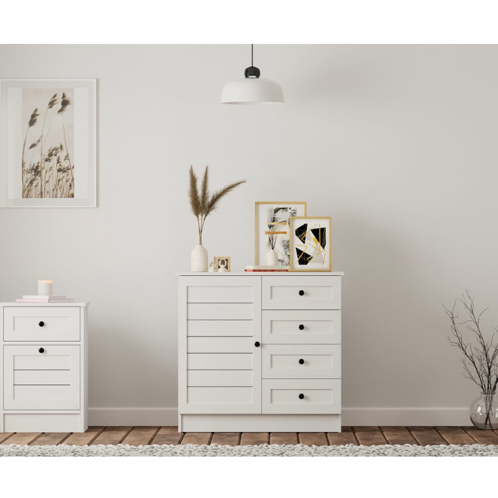 Evu VENICE Single Door 4 Drawer Soft White Sideboard Image 4