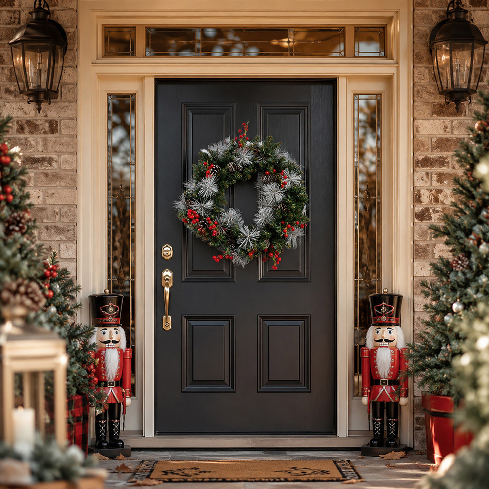 Abrihome 35 Warm White LED Artificial Cypress Christmas Wreath with 120 Tips and 10 Pinecones 50cm Image 2