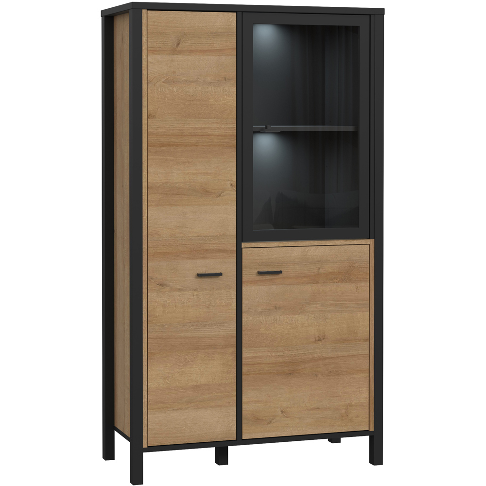 Florence High Rock 2 Door Matt Black and Riviera Oak Small Display Cabinet Image 4