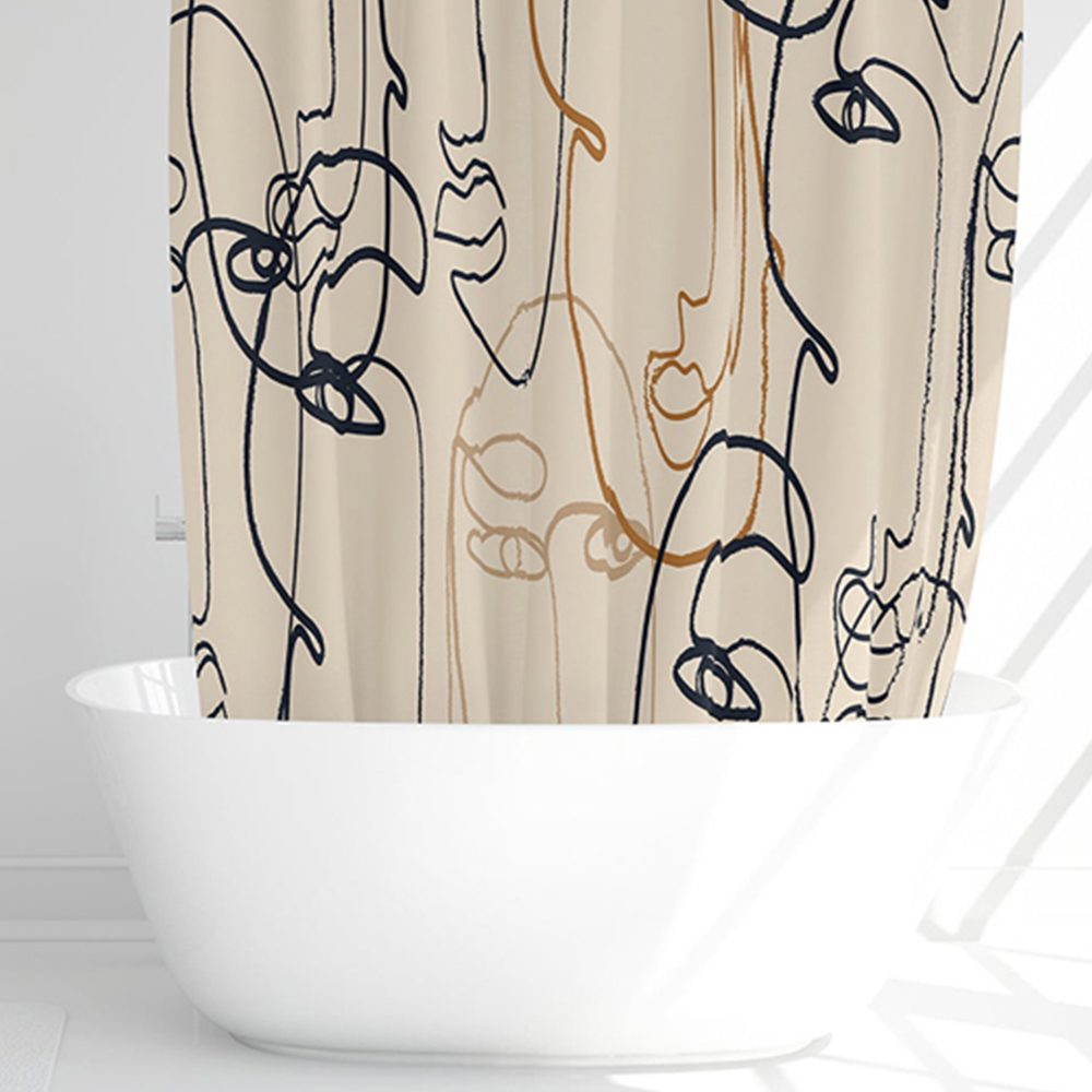 Benjamin Tate Design Cream Line Drawing of Faces Shower Curtain 170 x 170cm Image 3