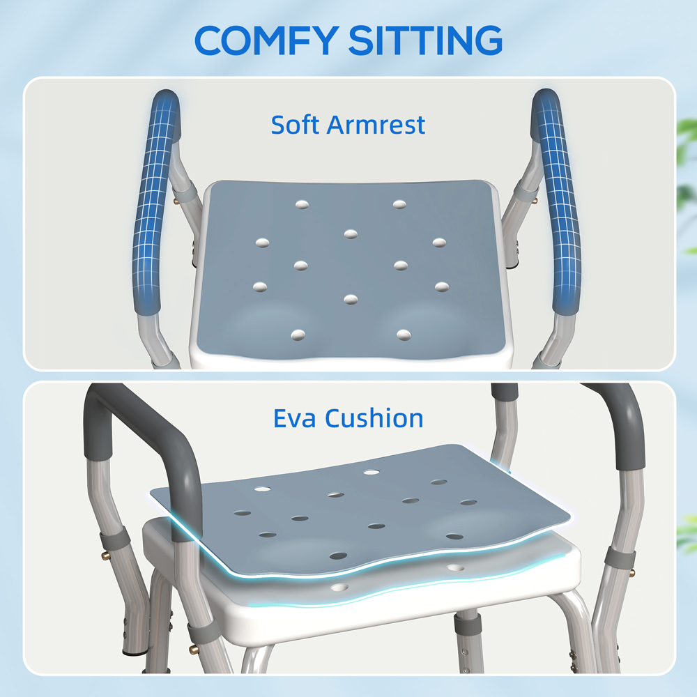 HOMCOM Light Blue Aluminium Height Adjustable Bath Chair Image 5