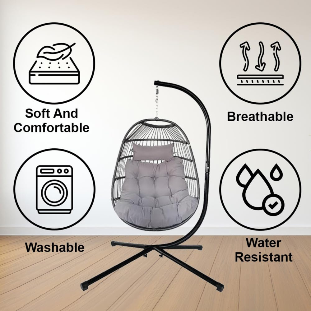 Alivio Grey Freestanding Foldable Steel Frame Hanging Egg Chair with Cushion Image 6