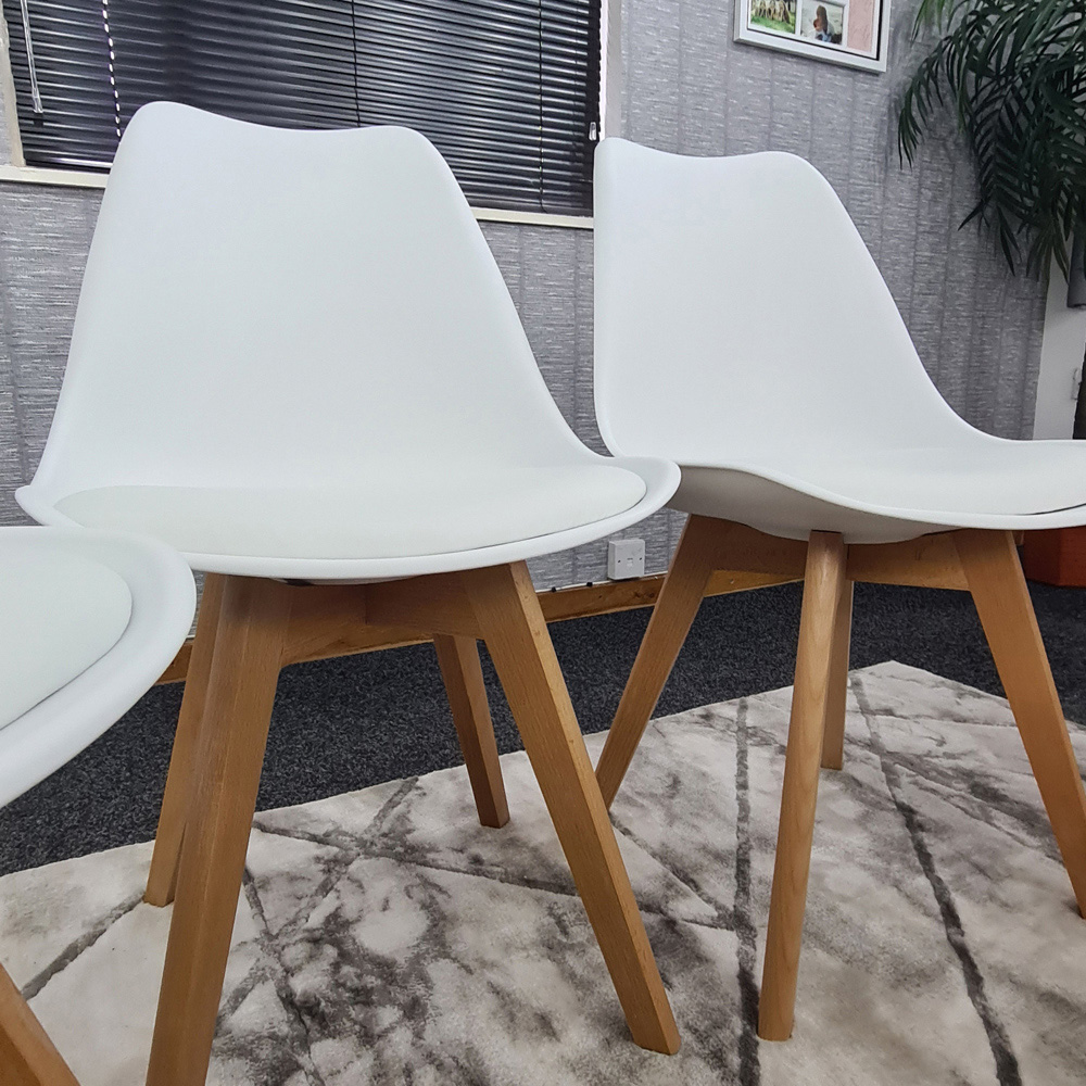 Kosy Koala Set of 4 White Plastic Dining Chair with Faux Leather Padded Seat Image 3