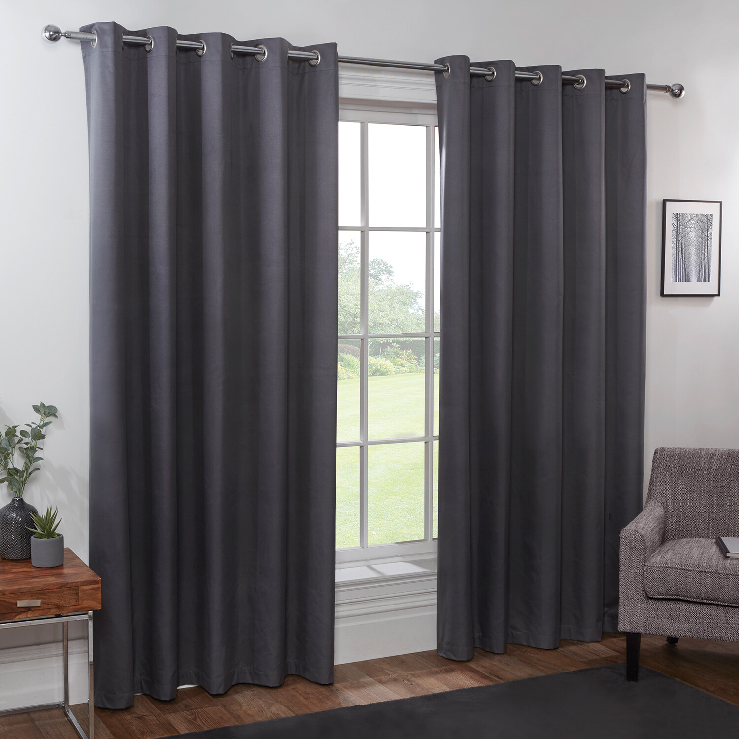 My Home Oxford Charcoal Blackout Eyelet Curtains 168cm Image 1