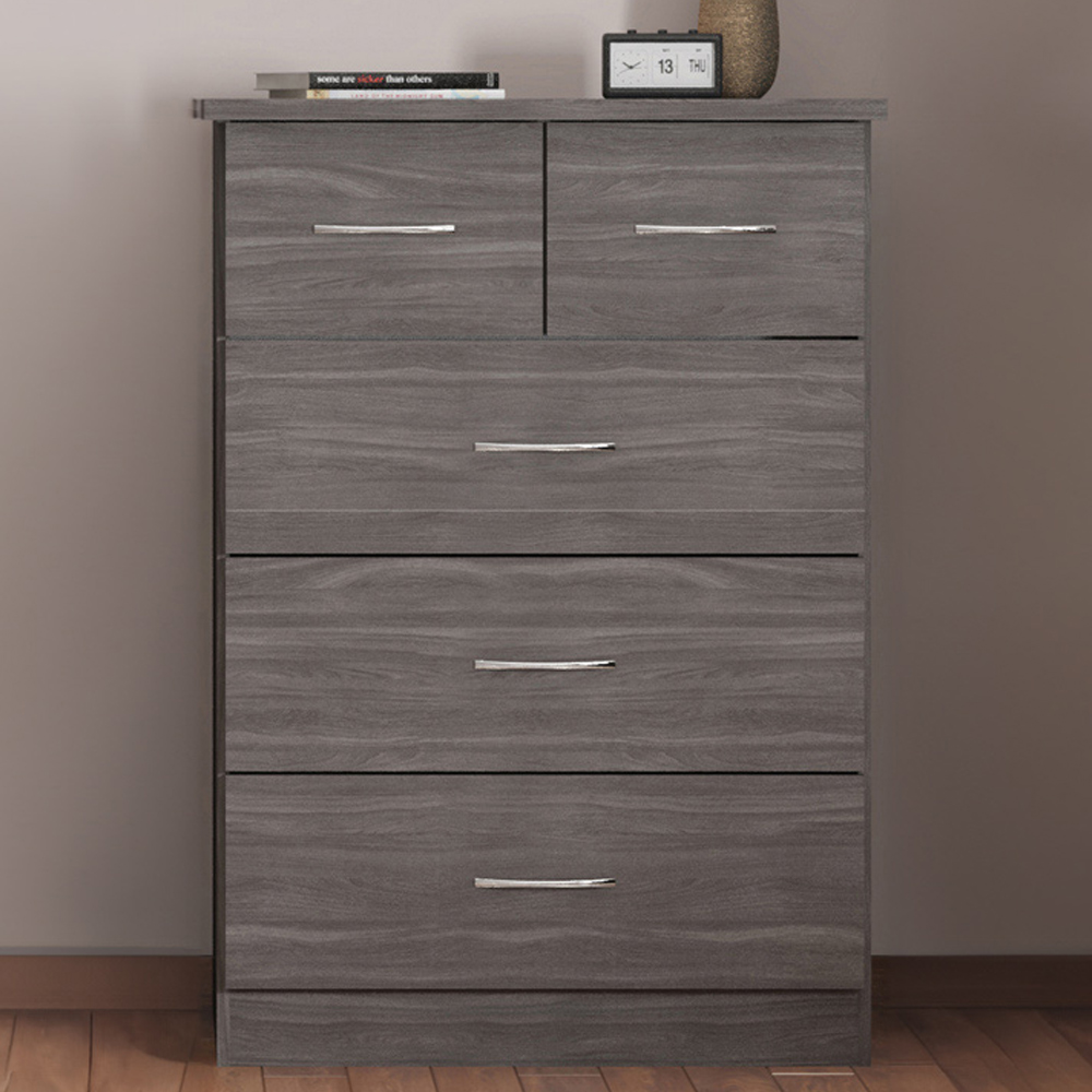 Seconique Nevada 5 Drawer Black Wood Grain Chest of Drawers Image 1