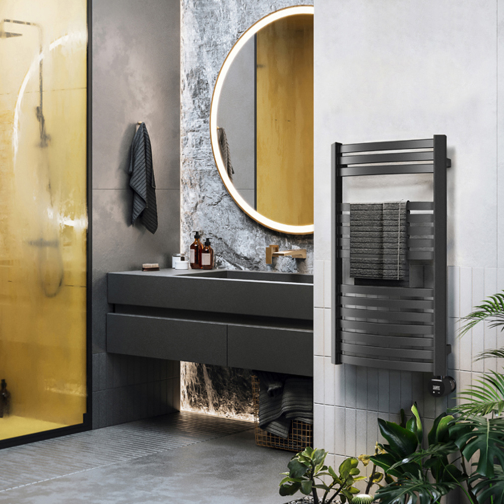 Terma Dexter E Matt Black Electric Towel Rail 860 x 400mm Image 2