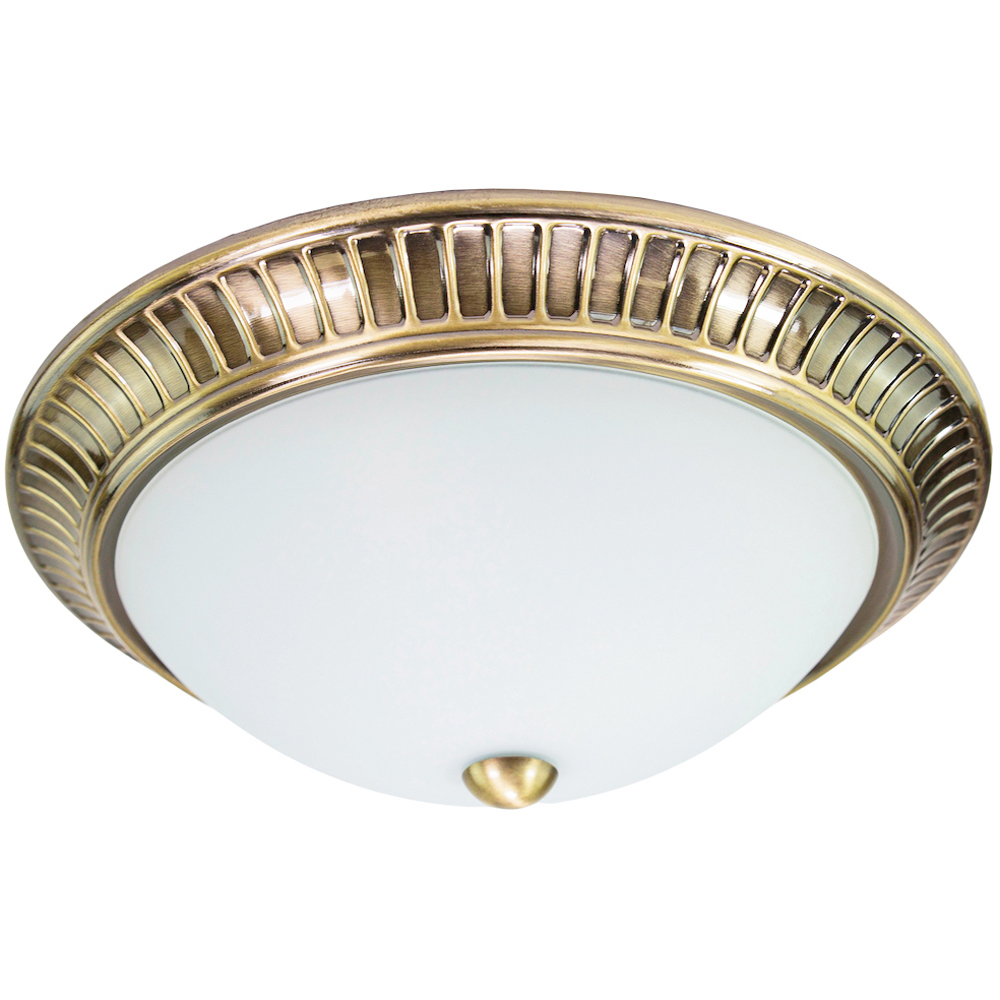 Happy Homewares Antique Brass Traditional Flush Ceiling Light with Opal Glass Diffuser Image 1