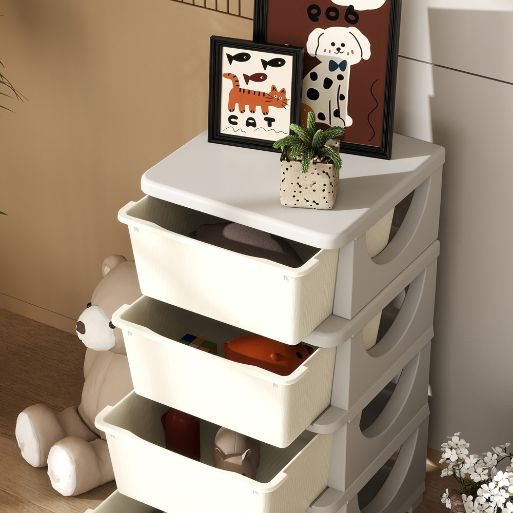 HOMCOM 4 Drawer Cream Kids Chest of Drawers Image 4
