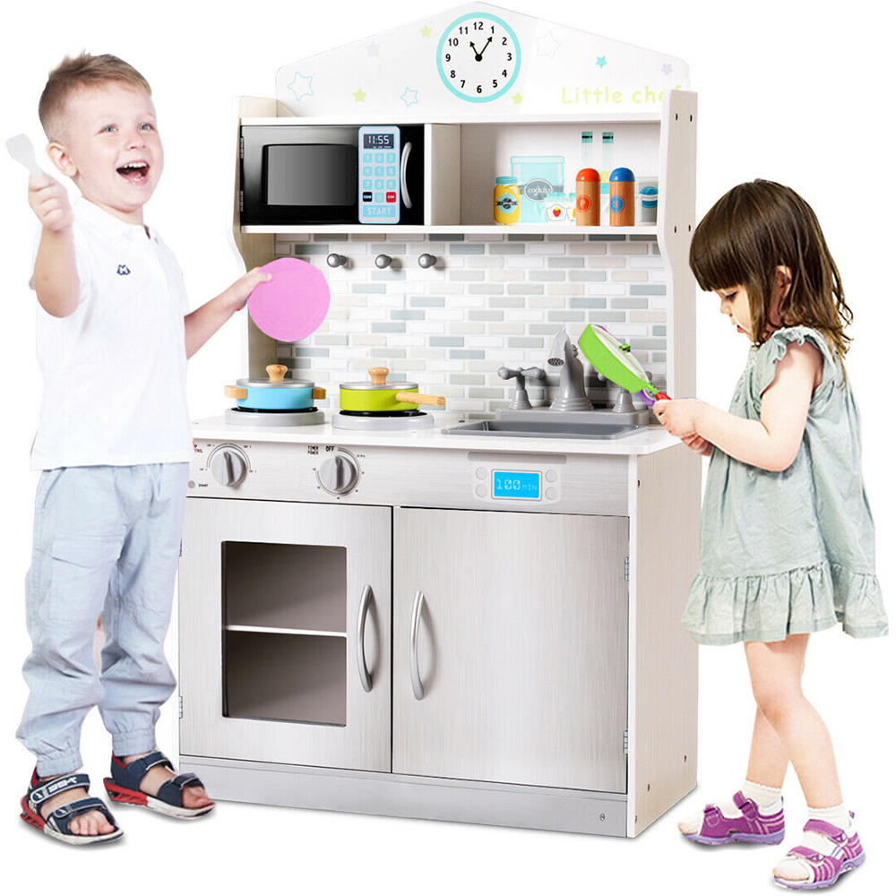 Costway Wooden Play Kitchen with Utensil Set Image 3