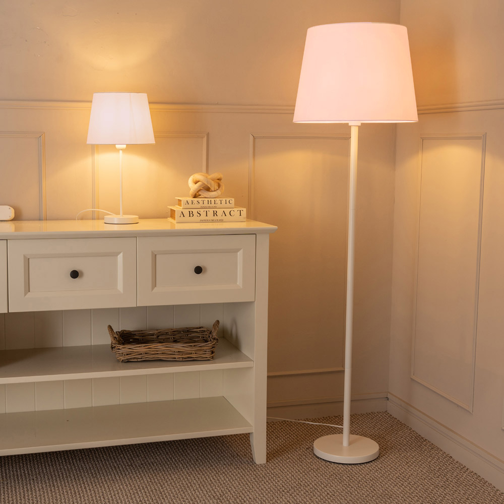 ValueLights Charlie Pink Tapered Shade White Single Stem LED Floor Lamp Image 4