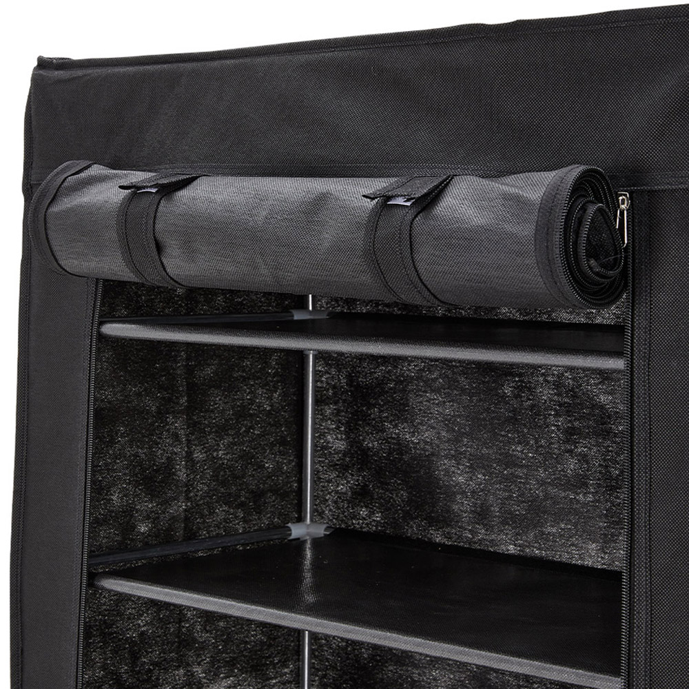 H&O Direct 9 Shelf Black Shoe Cabinet with Roll Up Door and Side Pocket Image 3