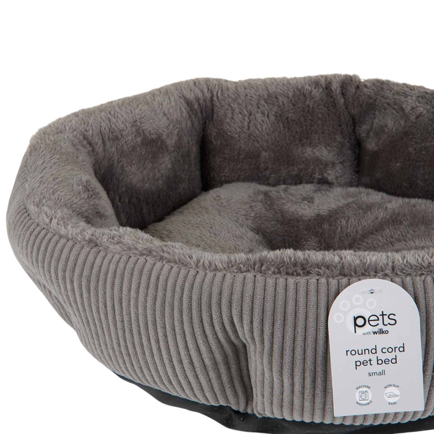 Round Corduroy Pet Bed Grey Small Image 2