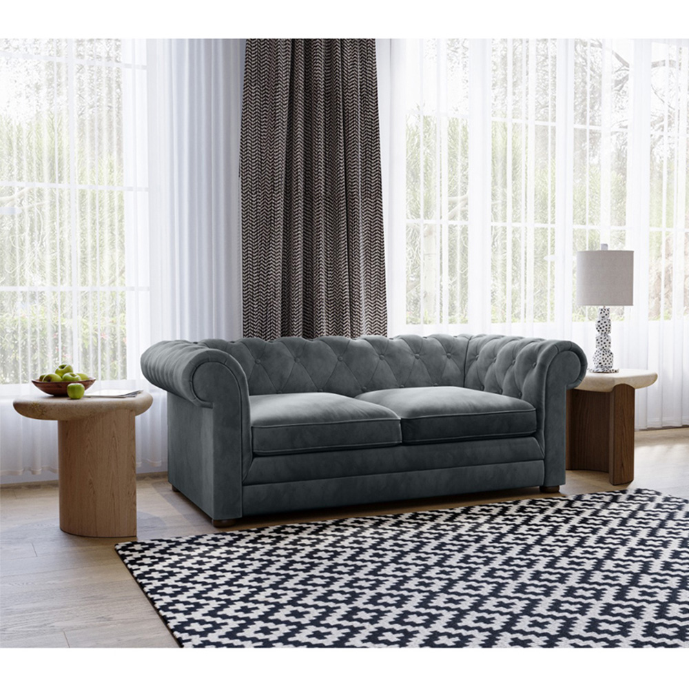 Flair Ralph 2 Seater Grey Velvet Chesterfield Sofa Bed Image 6