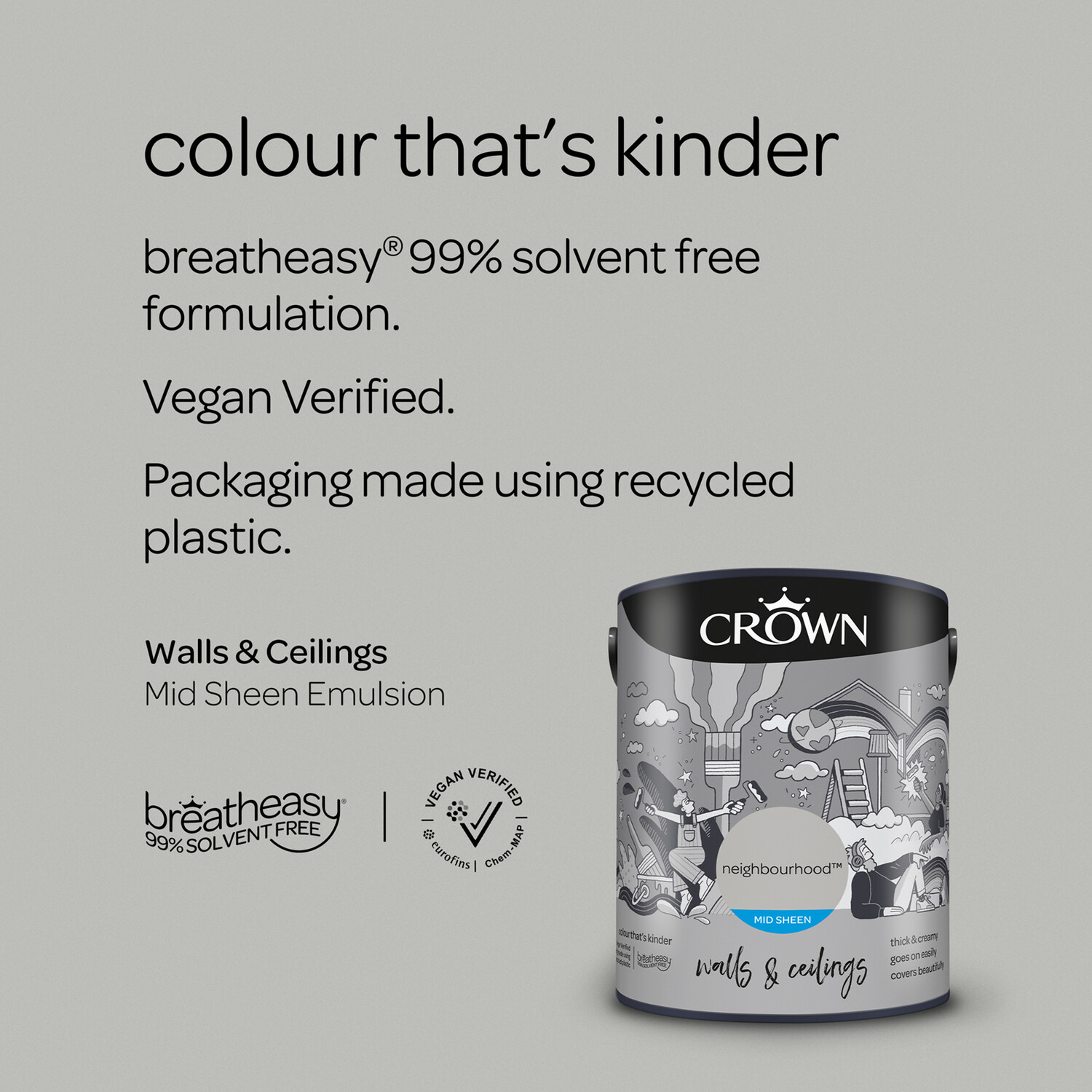 Crown Walls & Ceilings Neighbourhood Mid Sheen Emulsion Paint 5L Image 9