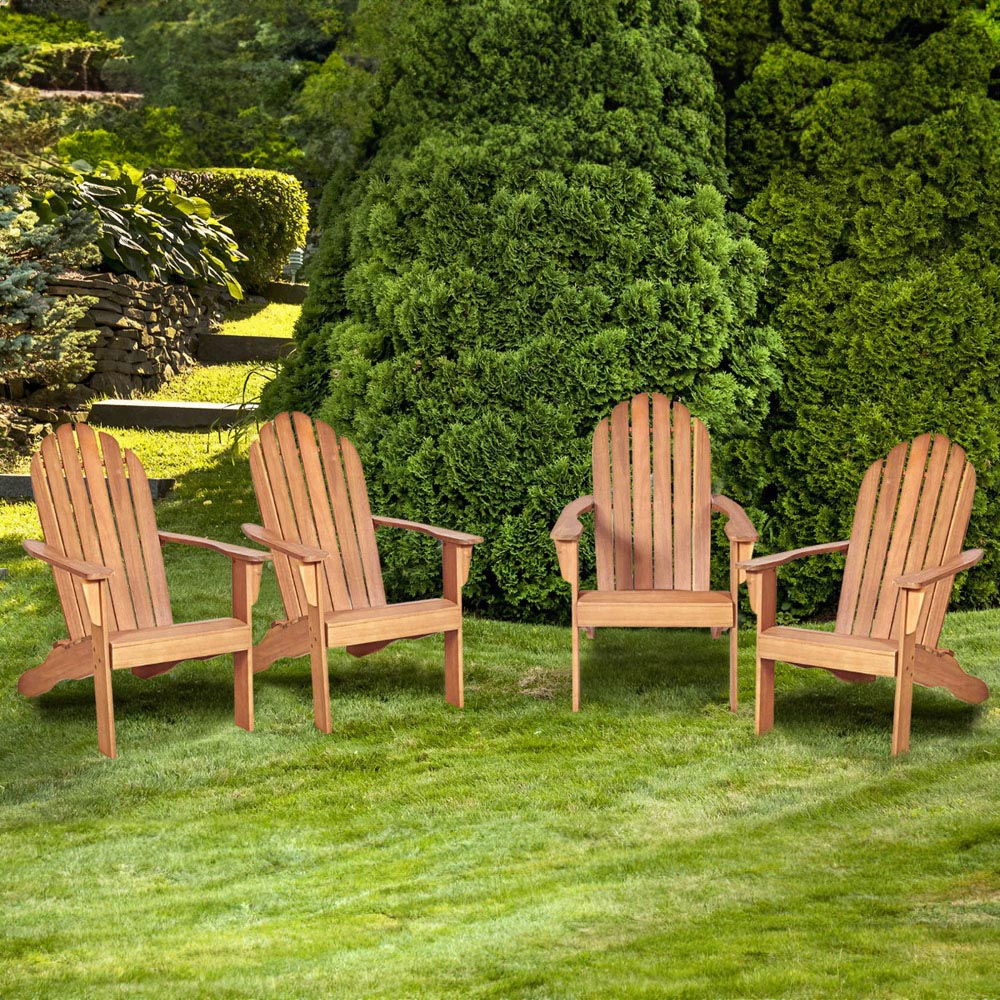 Costway Natural Slatted Acacia Wood Adirondack Lounger Chair Image 4