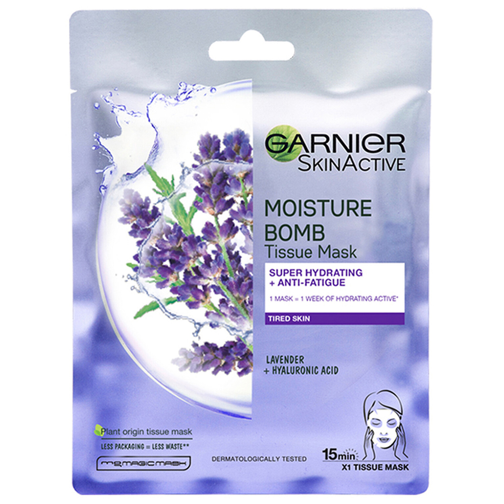 Garnier Moisture Bomb Lavender Hydrating Face Sheet Mask for Fatigued Skin 32g Image