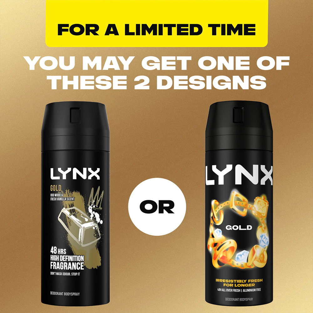 Lynx Gold Oud Wood and Fresh Vanilla 48H Protection Deodorant Body Spray 150ml 6 Pack Image 8