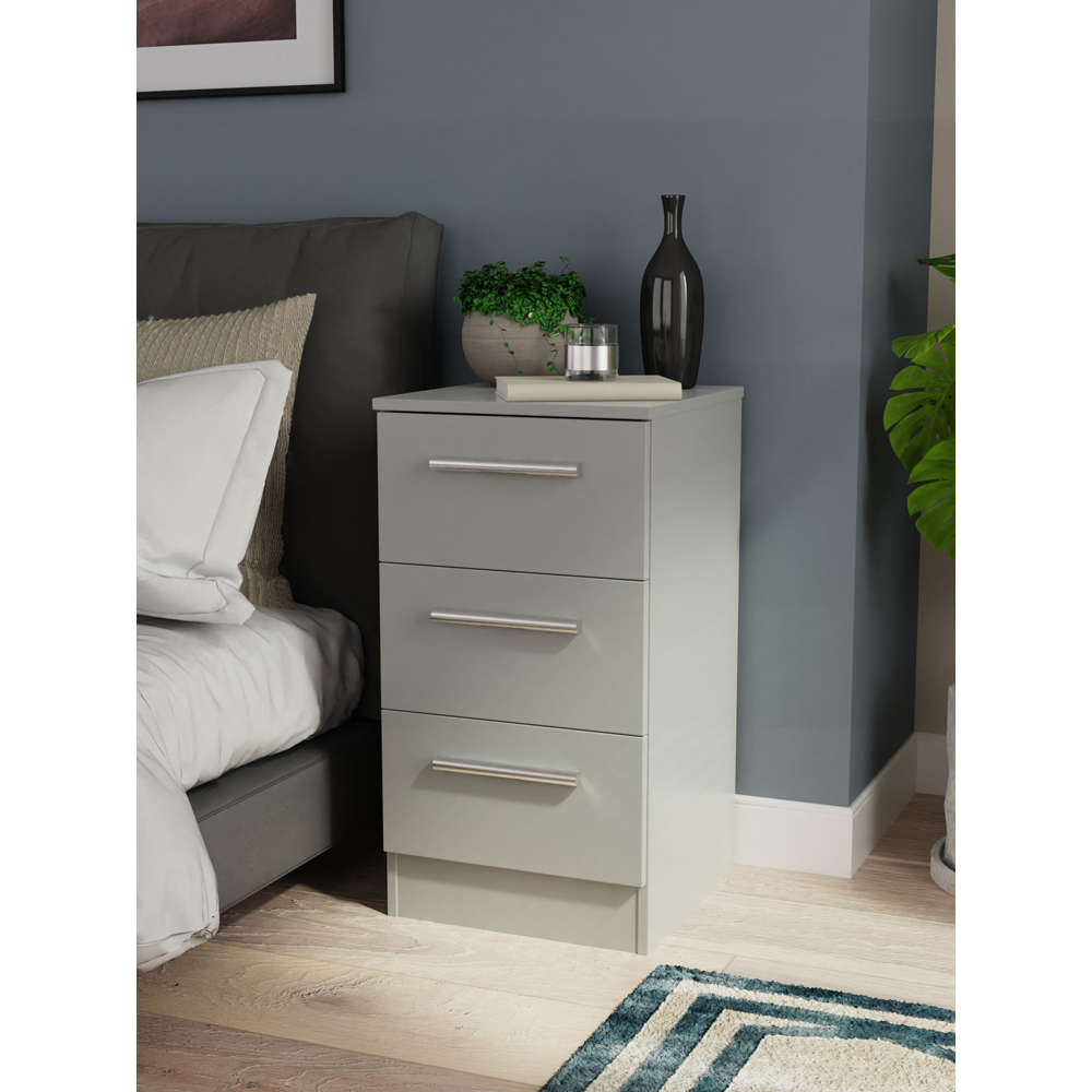 Crowndale Contrast 3 Drawer Dusk Grey Bedside Cabinet Ready Assembled Image 7
