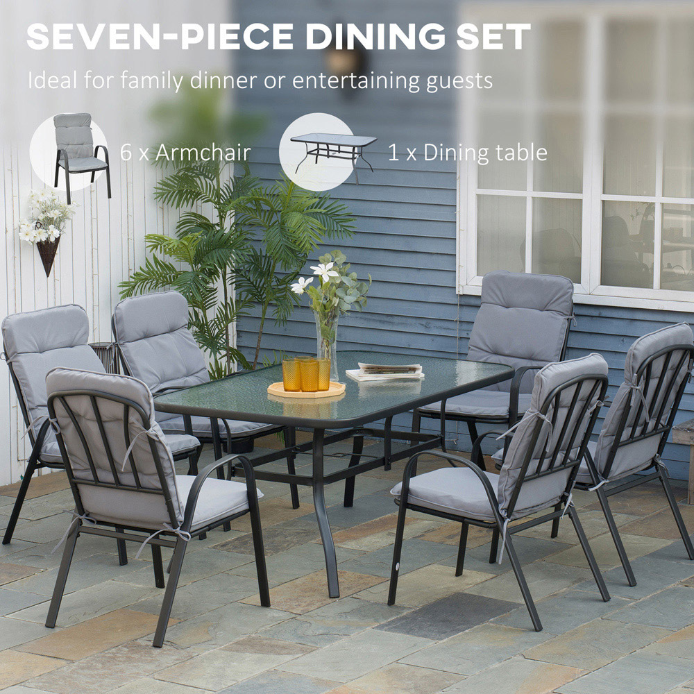 Outsunny 6 Seater Black and Grey Garden Dining Set Image 5