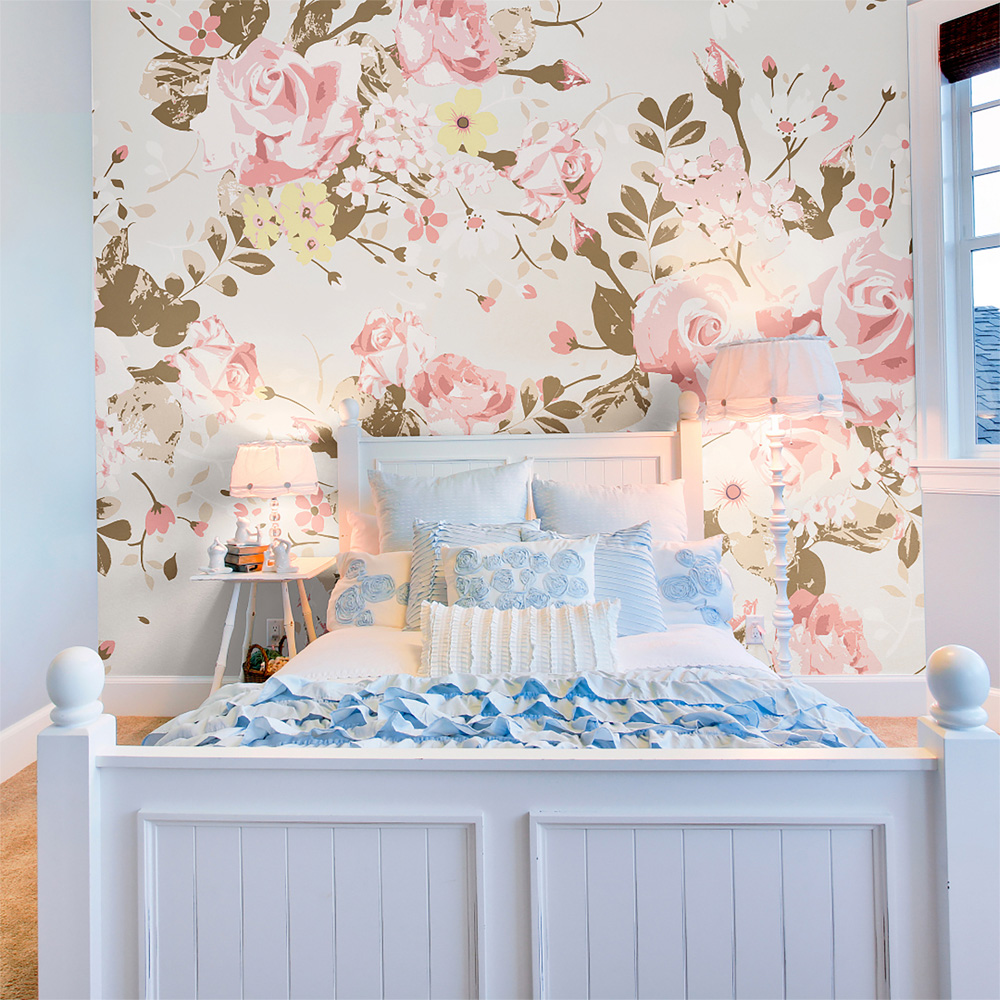 Origin Murals Vintage Rose Pattern Pink Wall Mural Image 1