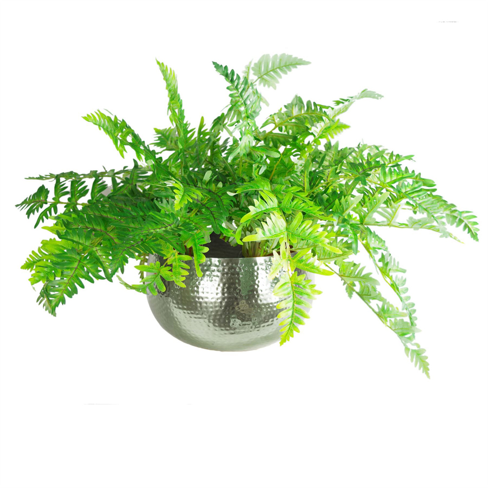 Leaf Silver Hammered Straight Edge Metal Bowl Planter 32 x 20cm Image 3