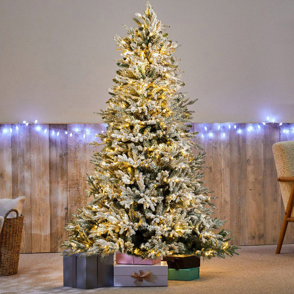 Abrihome 450 RGB LED Pre-Lit Noble Fir Snow Covered Artificial Christmas Tree with 1074 Tips 7ft Image 2