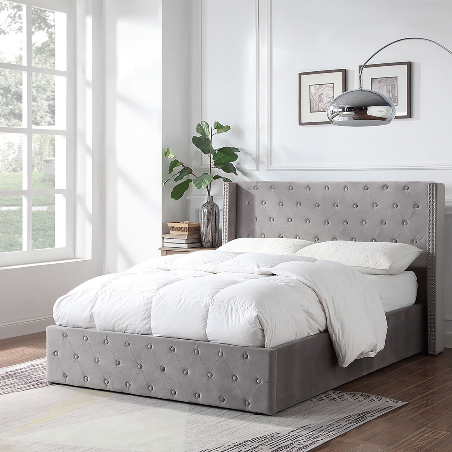Darcy King Size Grey Brushed Velvet Ottoman Bed Image 2