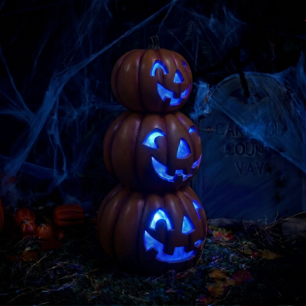 wilko Multicolour LED Halloween Stacked Smiling Pumpkins Ornament 2.6ft Image 4