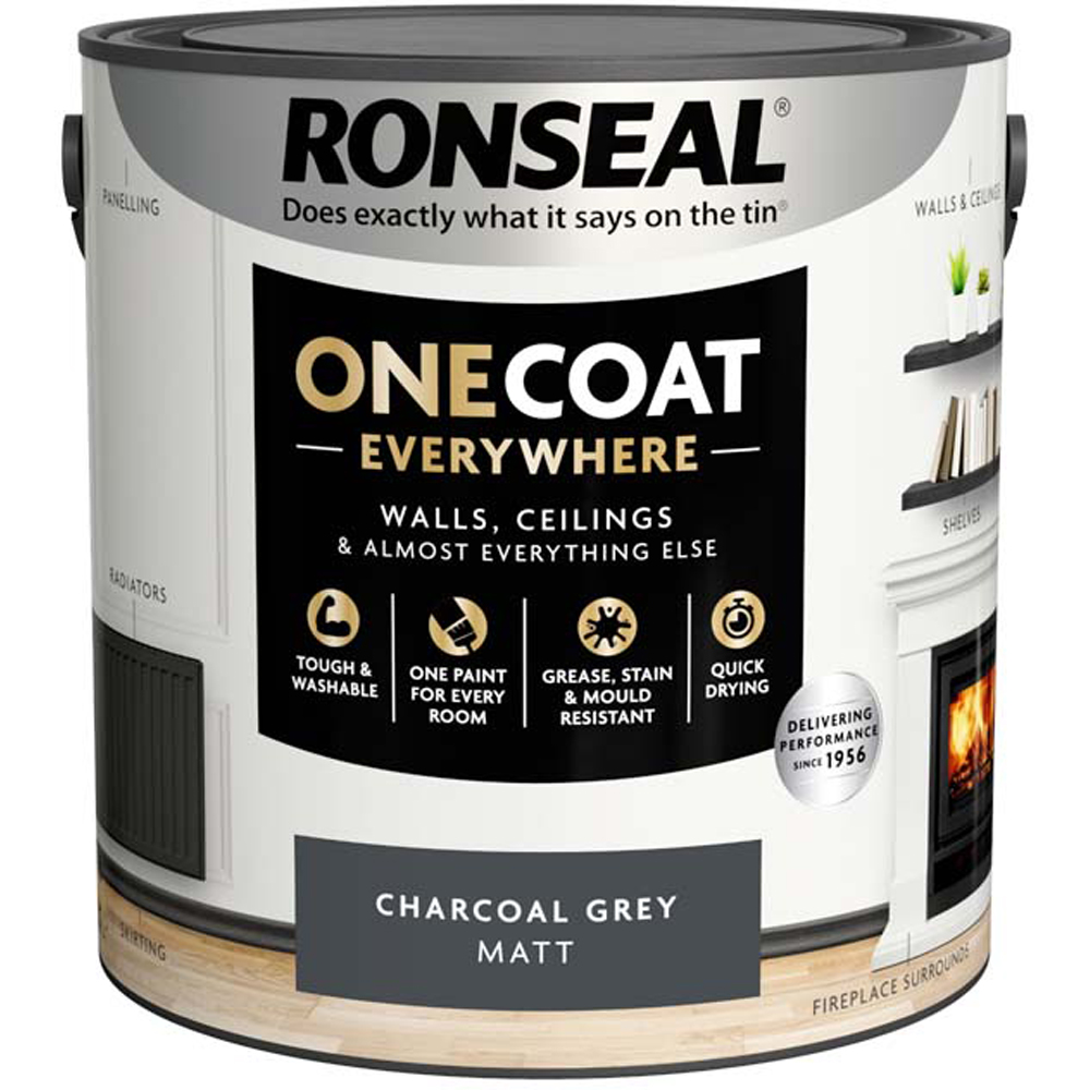 Ronseal One Coat Everywhere Charcoal Grey Matt Interior Paint 2.5L Image 2