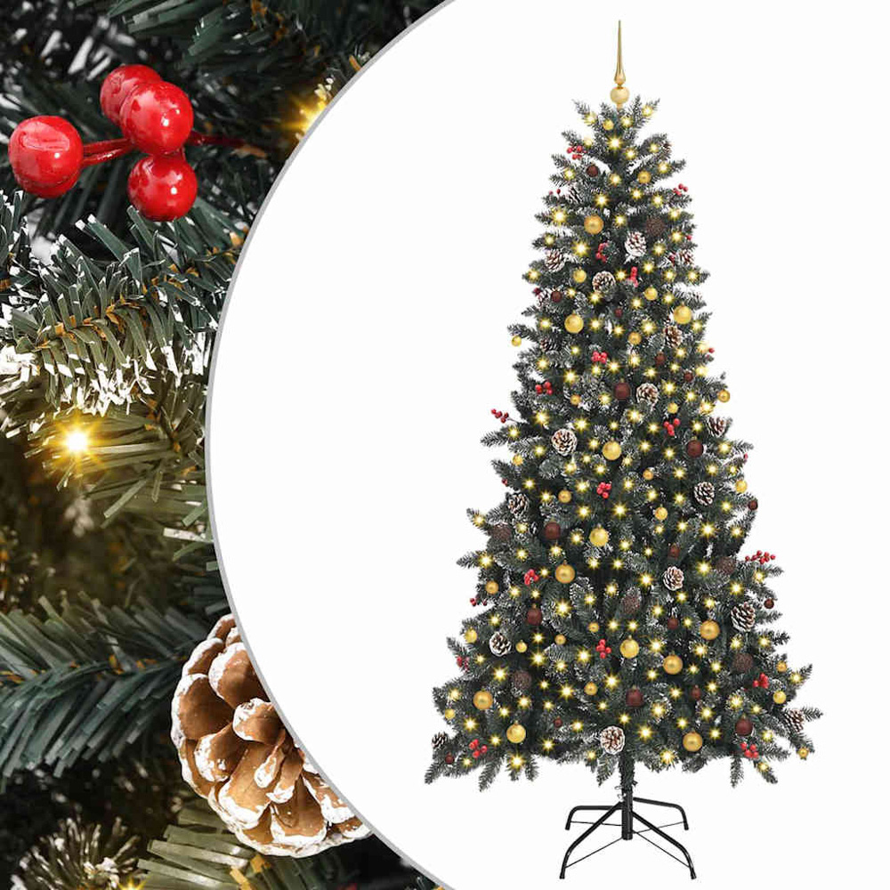 vidaXL Pre-Lit Gold Bronze Baubles and Pinecones Green Artificial Snow Tipped Christmas Tree 8ft Image 2