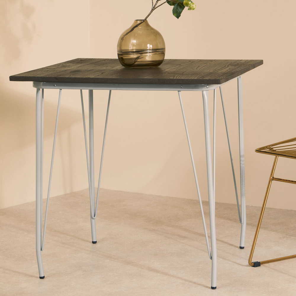 Premier Housewares 2 Seater Grey Metal and Elm Wood Square Dining Table Image 4