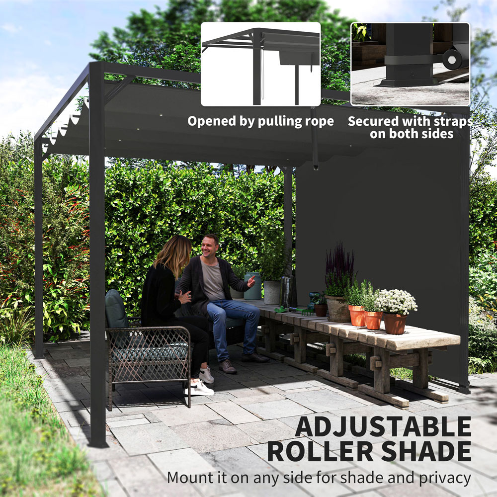Outsunny 3 x 3m Dark Grey Retractable Roof and Roller Shade Image 5