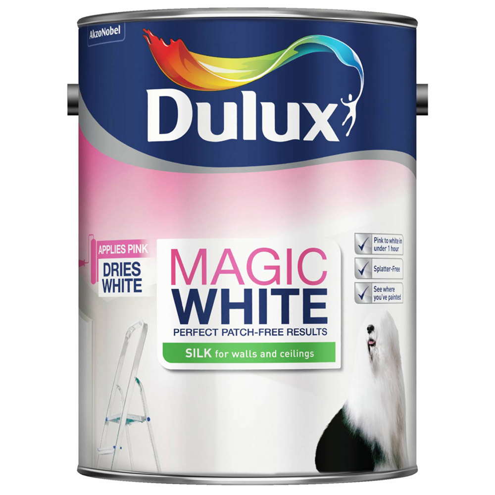 Dulux Walls & Ceilings Magic White Silk Emulsion Paint 5L Image 3