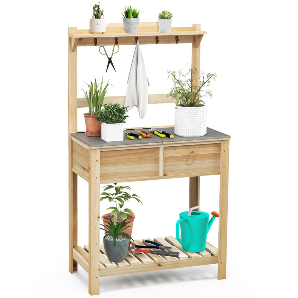 Costway Wooden Flip Open Garden Potting Table Image 1