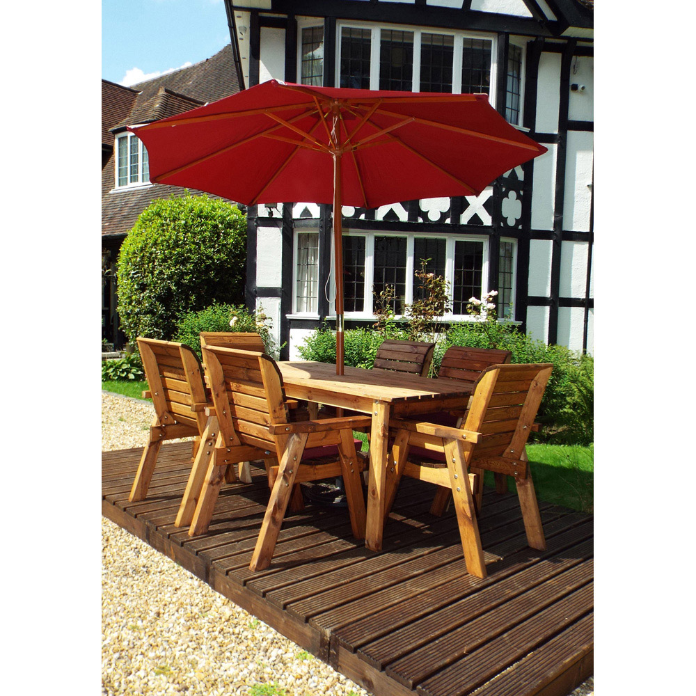 Charles Taylor Solid Wood 6 Seater Rectangular Outdoor Dining Set with Red Cushions Image 9