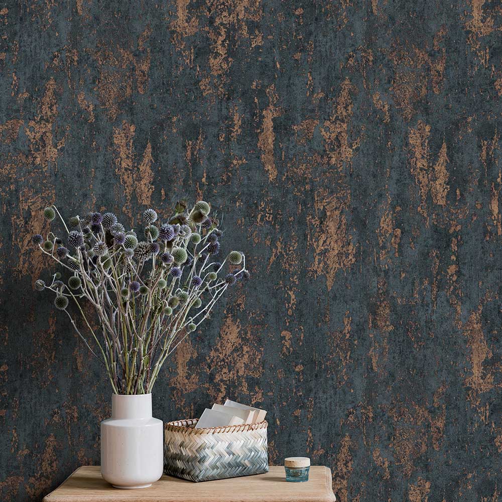 Erismann Industrial Texture Blue and Copper Wallpaper Image 4