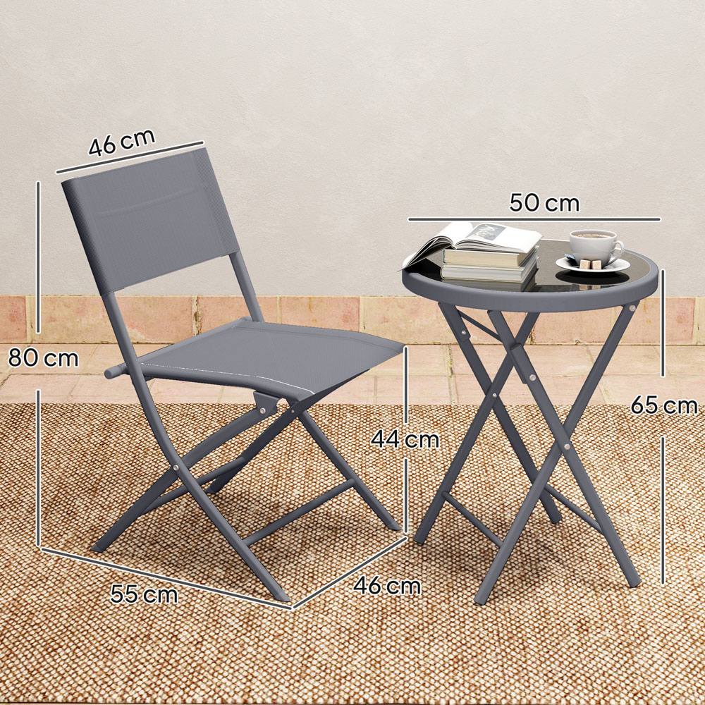 Outsunny 2 Seater Glass Top Bistro Set Grey Image 9