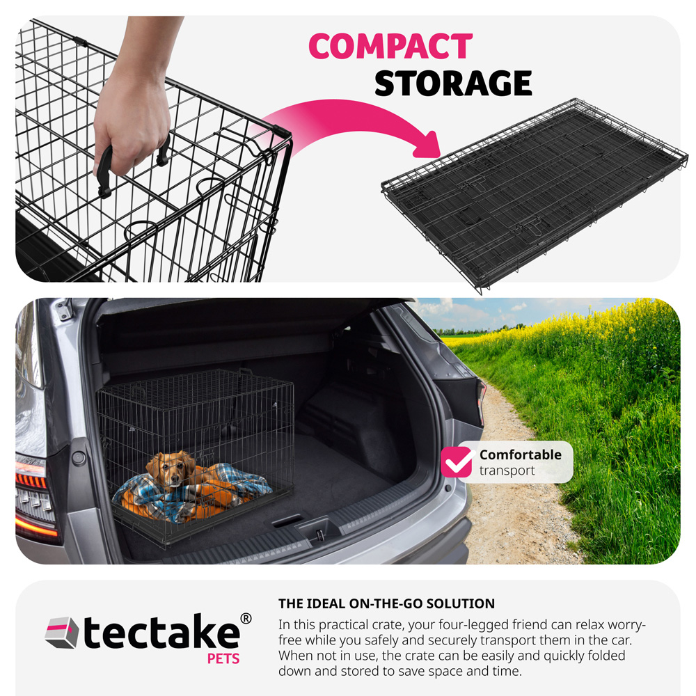 tectake Luna Double Locked Door Foldable Steel Dog Crate 78cm Image 3