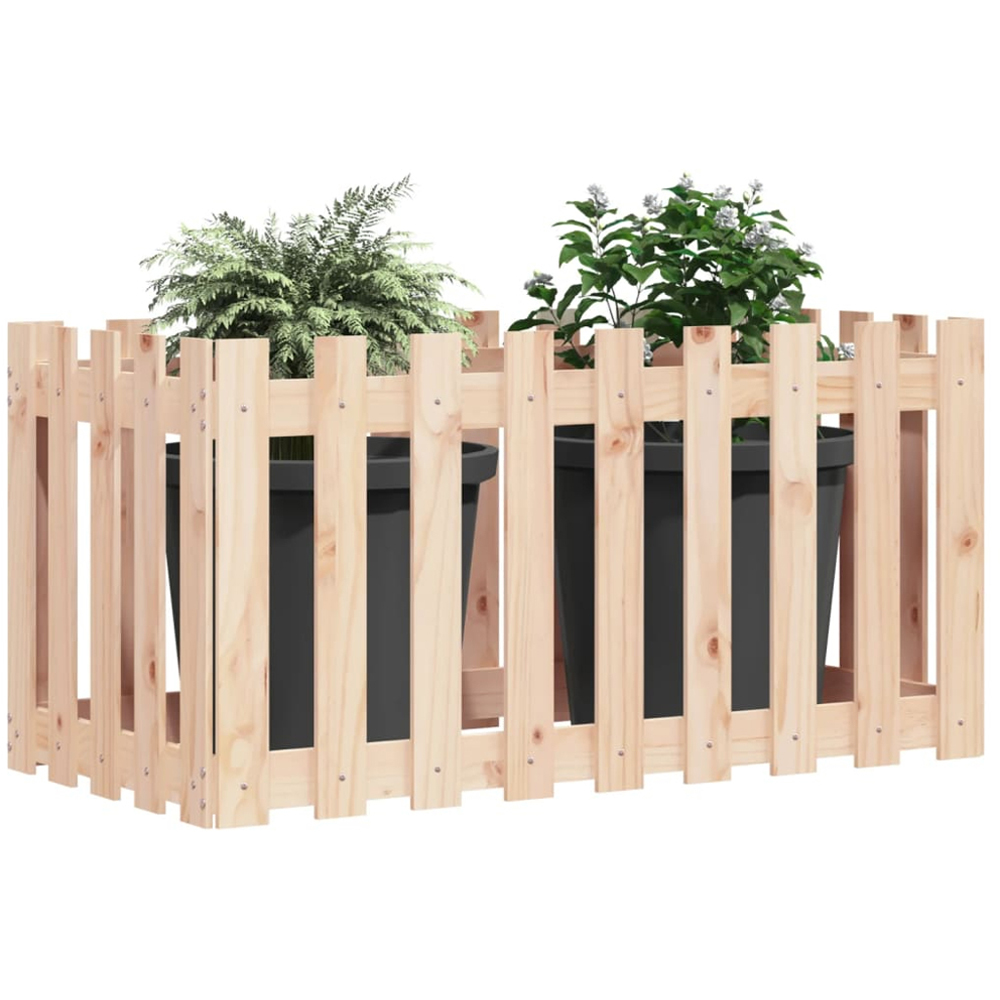 vidaXL Brown Solid Pine Wood Fence Design Raised Garden Bed 70 x 100 x 50cm Image 2