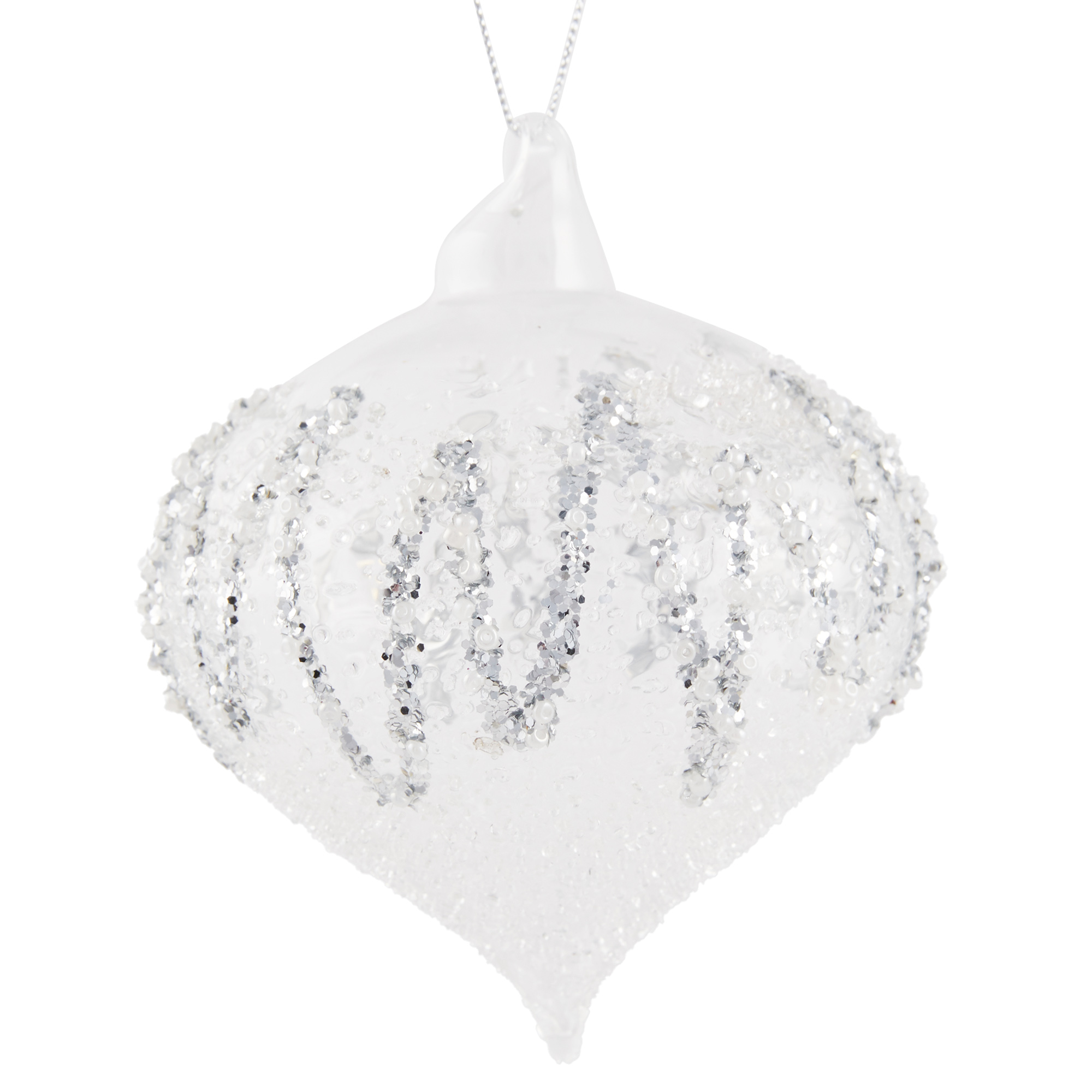 Clear Glass Sequin Onion Bauble - White Image 2