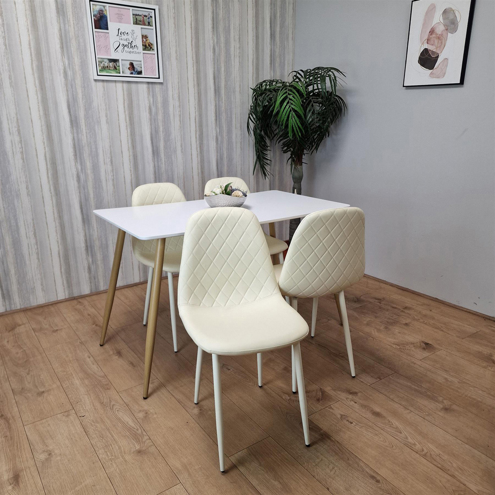 Portland 4 Seater Faux leather Dining Set White and Cream Image 5